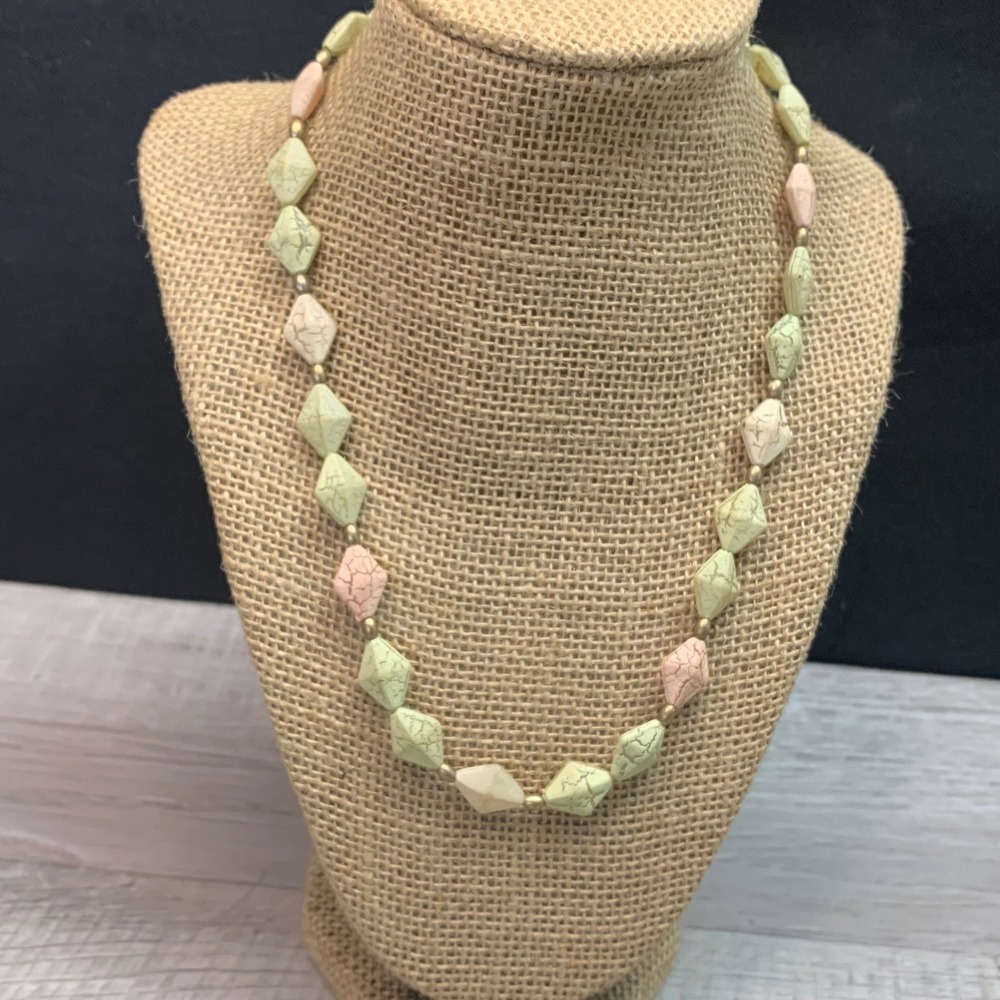 Pastel Faux Stone Diamond Bead Necklace & Bracelet Set Floral Toggle Clasp 5611
